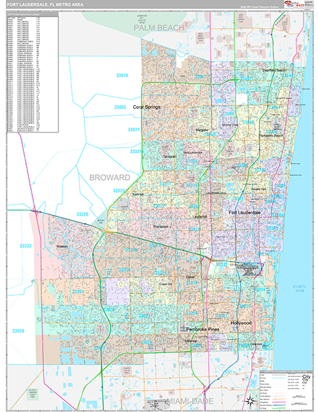 Fort Lauderdale, FL Metro Area Wall Map